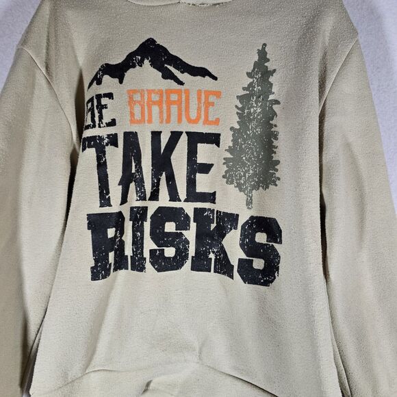 Star Ride brand Boys Hoodie, Tan, Large Size 7 Mountains Take Risks - Picture 5 of 13